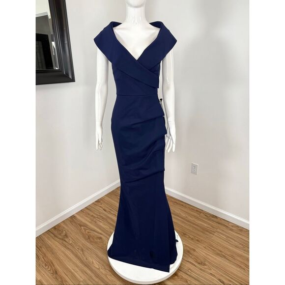 Chiara Boni La Petite Robe Norc Cocoon Collar Trumpet Gown Blue Notte Sz 6 - Picture 5 of 12